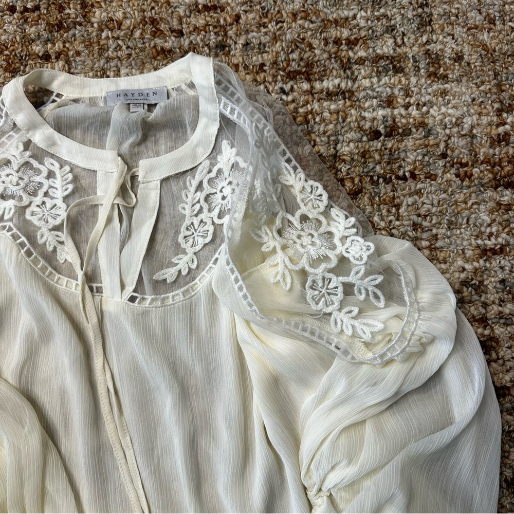 Hayden Los Angeles Sheer Tie Front Peasant Top - Picture 7 of 7
